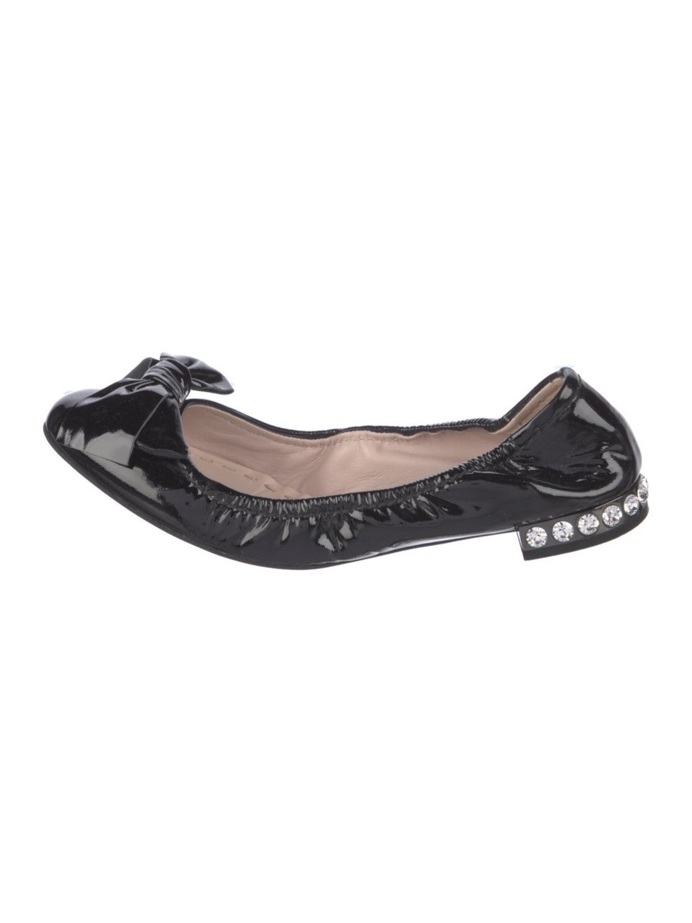 Miu Miu Patent Leather Bow Ballet Flats Crystal Heel Black Women’s Size 39